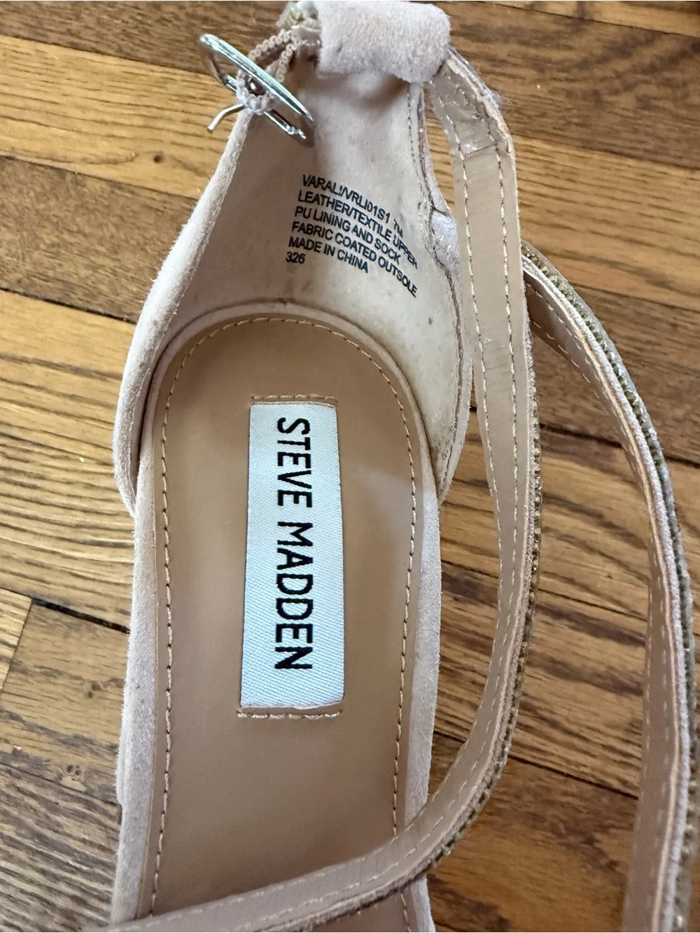 Steve Madden Nude Suede Block Heels with Rhinestone Straps size 7